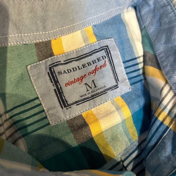 Saddlebred vintage Oxford business casual bright plaid button down - Picture 2 of 3